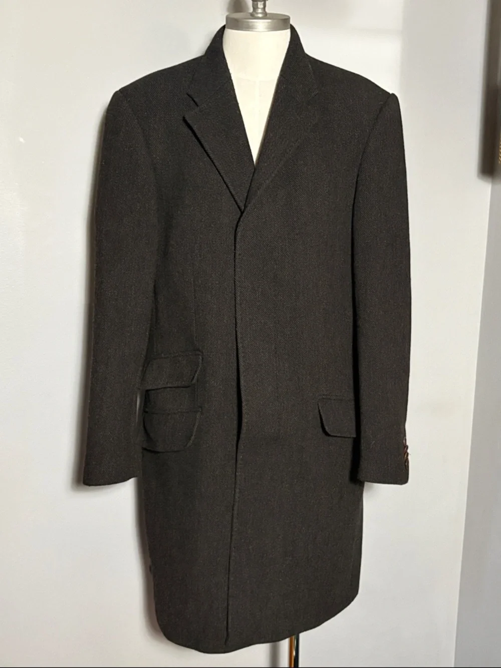 Banana Republic Size Large Long Wool Blend Overcoat in Dark Brown